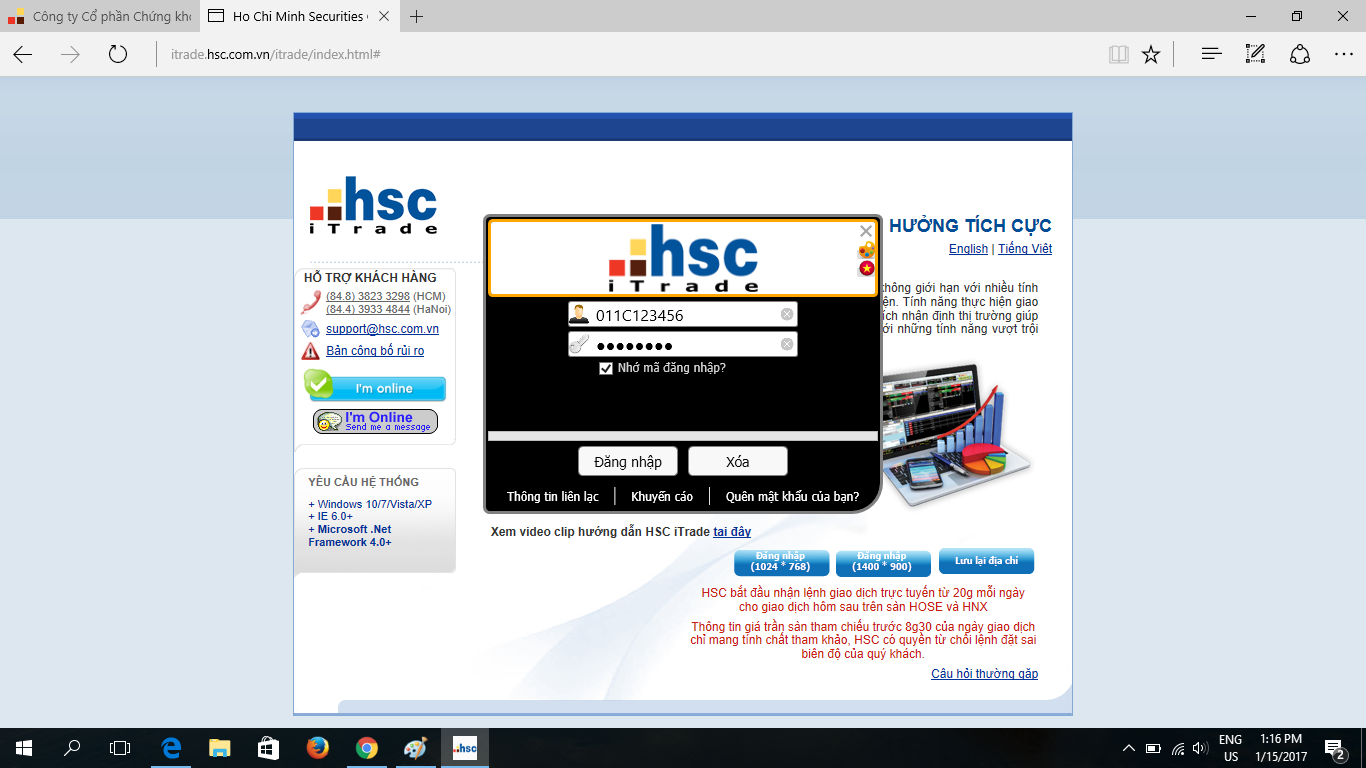 Hướng dẫn đăng nhập vào phần mềm HSC-Itrade